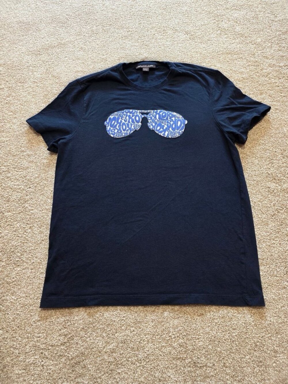 Michael Kors Mens Blue Graphic Sunglasses Logo Short Sleeve T Shirt Size Large